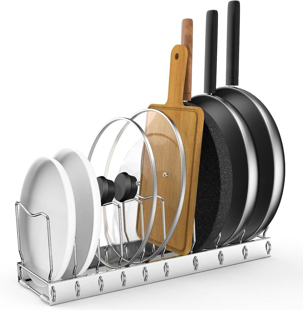 FLSEPAMB Pan Organizer - Adjustable Lid Organizer for Kitchen, Heavy Duty Pot Lid Organizer, Under Sink, Drawer, Pantry Storage (1 Pack)