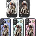 Bouvardia for iPhone 16 Case - Multi-Scenario Kickstand & Cosmic Astronaut Pattern - Compatible with Magsafe - Aesthetic Cute Design for Women and Girls