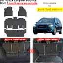 Floor Mats, Trunk Liner & Backrest Mat for 2017-2025 2026 Chrysler Pacifica Gas Touring 7/8 Seat (Non Hybrid & Non Pinnacle) Customized TPE All Weather Car Floor Liners with Backrest Protection Black