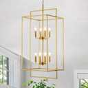 15.7" W x 33" H Lantern Chandelier for High Ceiling, 8-Light Matte Gold Foyer Light Fixture, Double Tiered Entryway Chandelier, Modern Farmhouse Hallway & Staircase Lighting