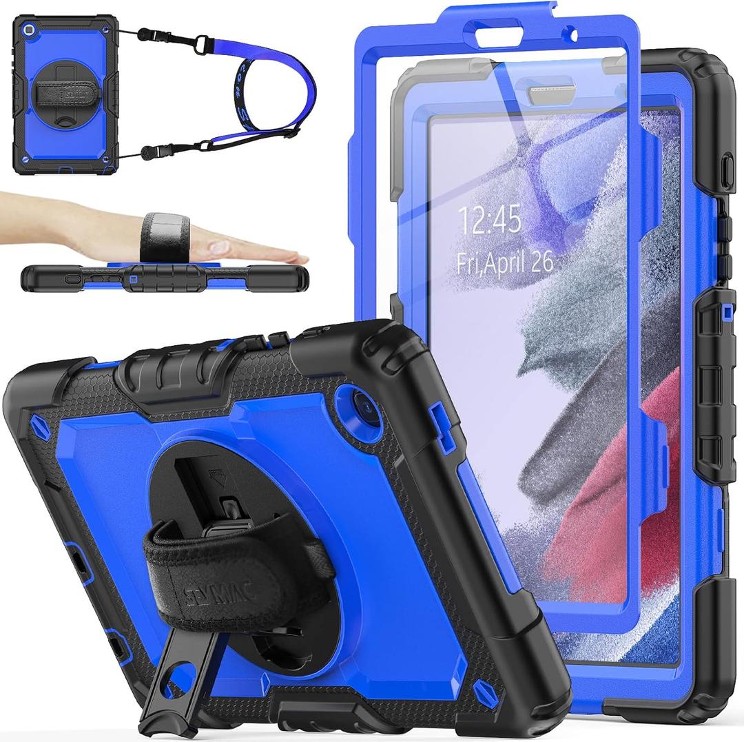 SEYMAC stock Case for Samsung Galaxy Tab A7 Lite 8.7'' with Screen Protector Pencil Holder [360 Rotating Hand Strap] &Stand, Drop-Proof Case for Samsung A7 Lite 2021 SM-T220/T225/T227, Blue/Black