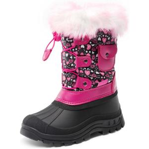 DREAM PAIRS Boys Girls Snow Boots Water-Resistant Outdoor Warm Cozy Anti-Slip Mid Calf Faux Fur Lining Insulated Winter Shoes for Little/Big Kids (Black/Pink), Size 5