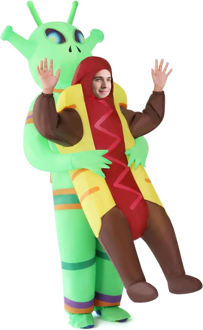 Inflatable Alien Costume Adult, Funny Costumes for Adult, Hot Dog Alien Halloween Costume for Halloween Fancy Party Cosplay, Universal Size