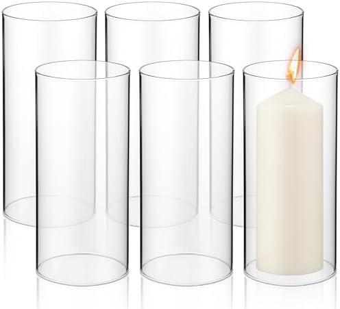 Yaomiao 6 Pcs Hurricane Glass Candle Holders Sleeve Open Ended Glass Bottomless Candle Cover Cylinder Hurricane Clear Chimney Shade Tube Cover for Baby Shower Wedding Party(3 x 6 Inch)