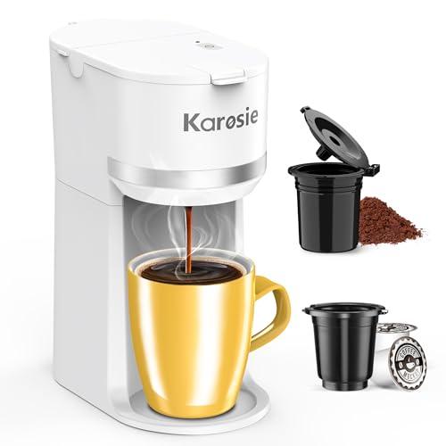 Karosie Single Serve Coffee Maker for K-Cup and Ground Coffee, Fast Brew, 6-12 oz Brew Sizes One Cup Coffee Machine Fits 5.5" Mugs, One-Button Small Coffee Maker with Descaling Reminder, White: Home & Kitchen