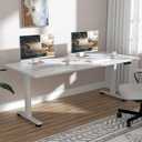 Veken 63x27.6 Inch Large Electric Standing Desk, Heights Adjustable,Sit to Stand Up, Work Home Office Computer Table for Walking Pad, Gifts for Dad, Wooden Desktop Desks, White, 6327.6 Inch