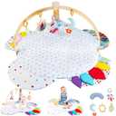 Baby Play Gym & Activity Mat | Stage-Based Developmental Activity Gym & Play Mat for Baby to Toddler, Wooden Tummy Time Mat with Detachable Sensory Toys, Baby Essentials Shower Gift | FSC-Certified