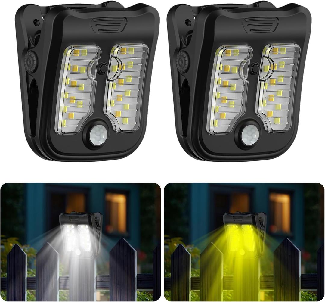 Tryme Small Solar Lights for Chain Link Fence, Outdoor Motion Sensor Clip-on Solar Lights for Garden, Gate, Deck, Step, Patio, Camping, Waterproof, Pack of 2