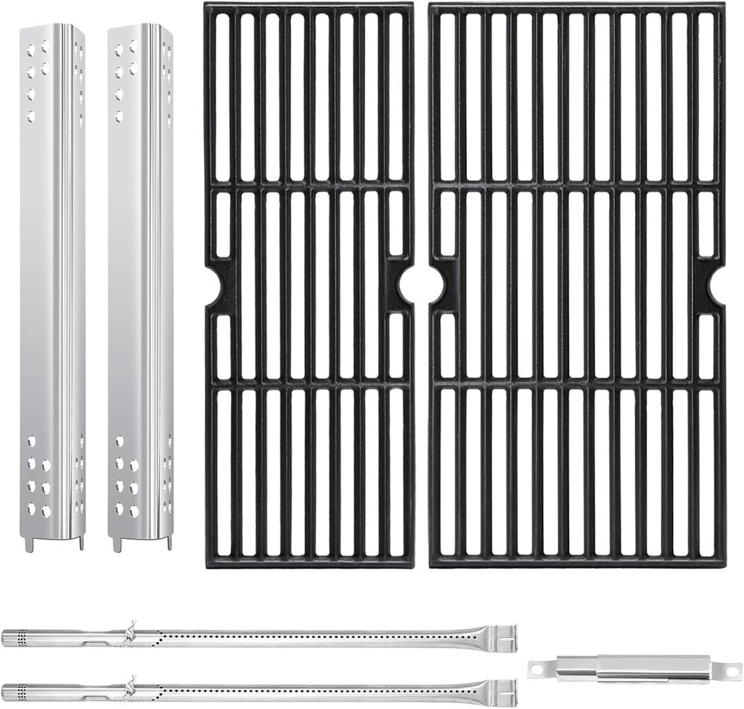 Hiorucet Grill Parts for Charbroil Performance 2 Burner 463625219 463625217 463673519 463673617 G470-0002-W1 18'' Cast Iron Grill Grates Heat Plates Burners Crossover Tubes for Char Broil Grill Parts