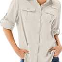 Women's UPF 50 Long Sleeve Sun Protection Shirts Safari Fishing Hiking (L)