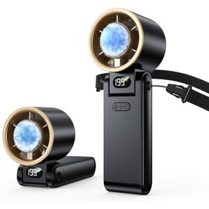 Portable Handheld Turbo Fan with Ice Cooler, 199 Speed Personal Fan,5500mAh Rechargeable,20H Cooling Time,20000 RPM Powerful Silent Motor, Summer Essential for Travel/Outdoor/Office, Black Gold