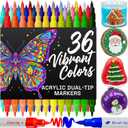 ARTISTRO 36 Acrylic Paint Markers - Paint Pens for Calligraphy, Brush + Fine Tips - For Fabric, Rock, Glass, Wood, DIY, Craft, Canvas - Art and Craft Supplies for Adults, Teens, Kids