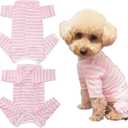 Dogs Recovery Suit Post Surgery Shirt for Puppy, Full Coverage Dog's Bodysuit Wound Protective Surgical Clothes for Small and Medium Pets (Pink White Stripe-xs)