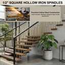 44" Brass Gold Wrought Iron Plain Balusters for Staircase Interior, 1/2" Square Hollow Iron Spindles, Decorative Stair Railing, Pack of 10