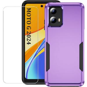 for Motorola Moto G 5G 2024 Case with Screen Protector, Moto G 5G 2024 Phone case,Slim Fit Military Grade Heavy Duty Rugged Protective Bumper Cover for Motorola G 5G 2024 (Purple)