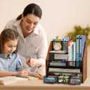 Homsorout Wooden Desk Organizer - Mesh File Organizer with Drawers and Pen Holder - 4-Tier Vertical Paper Letter Storage Tray, Desktop Organizers and Accessories for Home Office