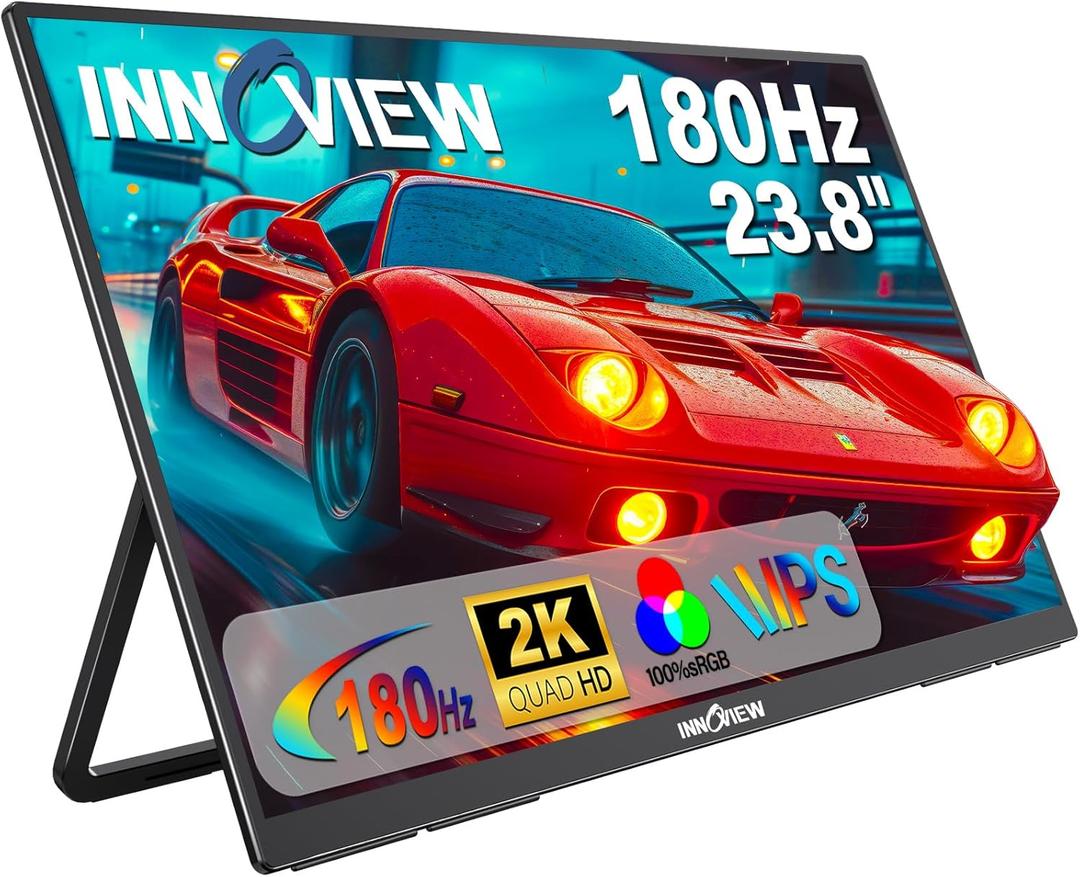 2K 180Hz Portable Gaming Monitor, 23.8" 2560x1440 QHD Fast IPS E<2 100% sRGB Portable Monitor w/180 Adjustable Stand Type-C HDMI Eye Care External Second Screen for Laptop Phone PS4 PS5 Switch Xbox