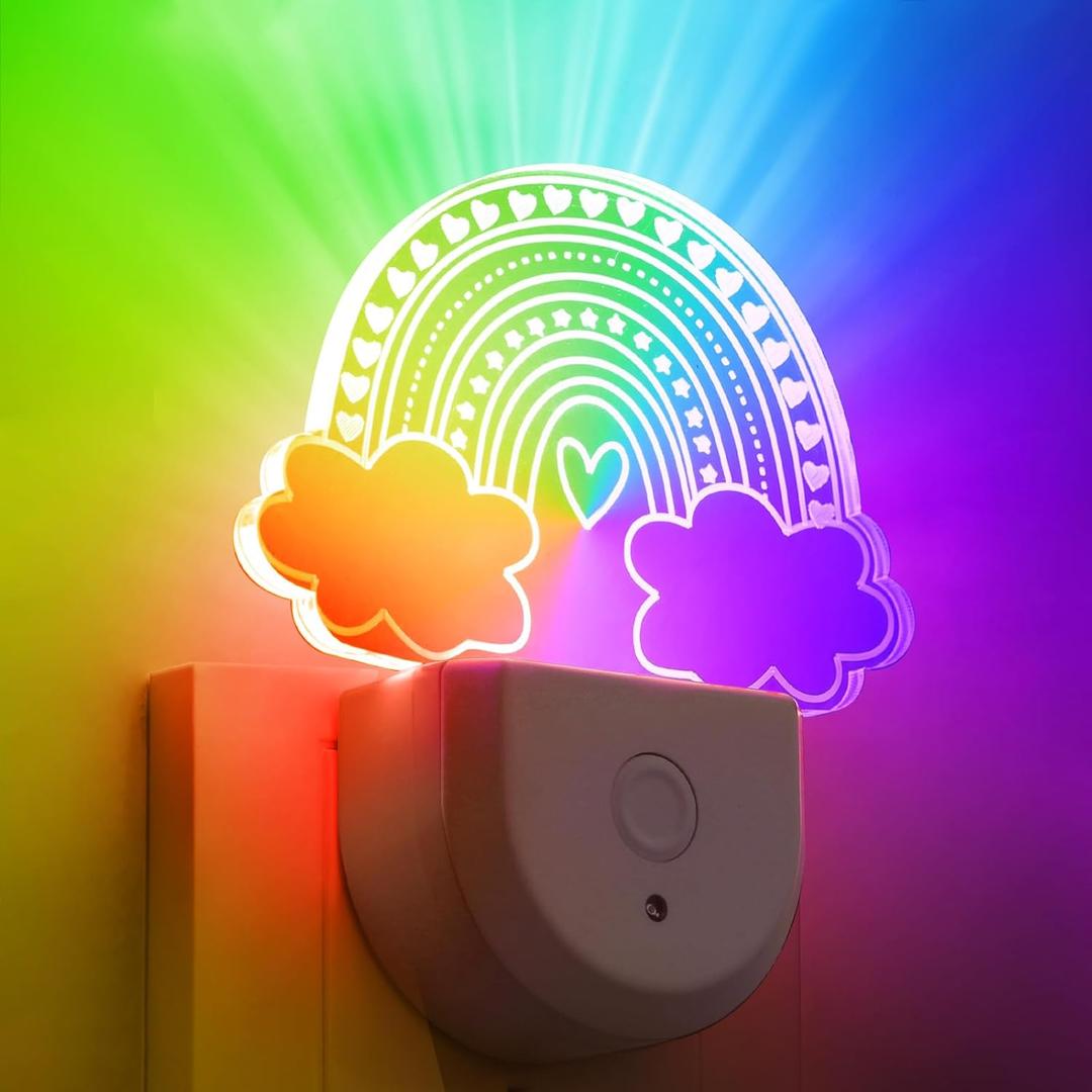 2 Pcs Rainbow Night Light for Kids Plug into Wall 8 Color Changing Baby Rainbow Night Light with Dusk to Dawn Sensor for Girl Children Nursery Toddler Bedroom Decor Birthday Gifts