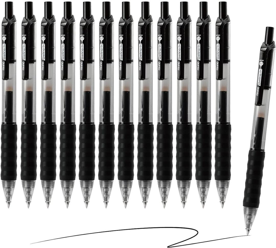 AIHAO Gel Pens 12 Pack, Black Ink, Retractable Medium Point (0.7mm), Smudge-Resistant, Smooth Writing Pens for Journaling, Note-Taking, School & Office Supplies