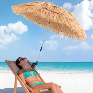 Aliceset 1 Pack Beach Chair Umbrella, 360 Adjustable Tiki PE Straw Clip on Umbrella, UV Protection, 52 Inch,180 Swivel Hinge,8 Ribs Sun Shade for Tropical Patio Camping Pool Fishing Sand Rv Travel
