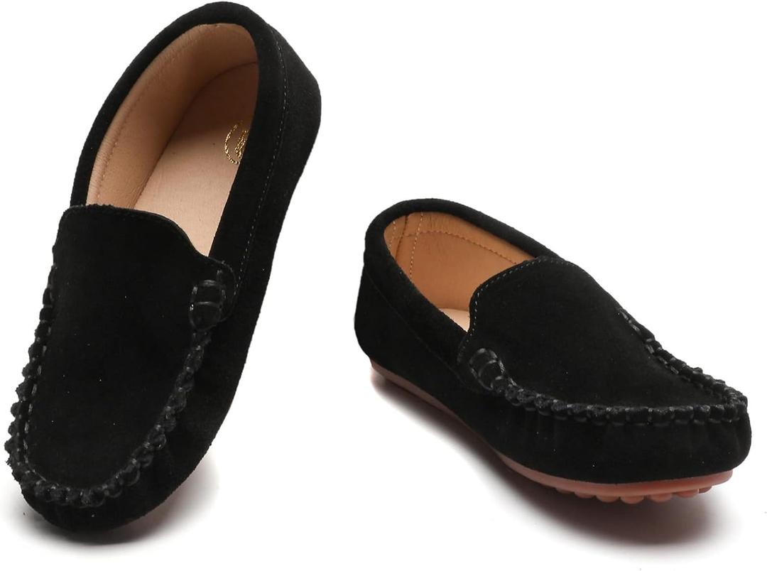 DADAWEN Toddler Little Kid Boys Girls Soft Suede Leather Slip On Flat Boat Dress Shoes Wedding Church Oxford Shoes Loafers (Black)