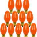 12 Pack C7 Orange Light Bulb Ceramic Incandescent 7 Watt E12 Base C7 Night Light Colored Bulb Candelabra Based Orange Bulb Halloween Bulb