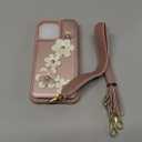 Compatible with iPhone 13 Pro Wallet Case with Card Holder for Women, Kickstand, Crossbody Lanyard, Wrist Strap Flower Leather Flip Cover Designed for iPhone 13 Pro 6.1", Rose Gold