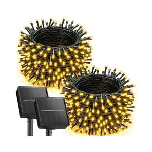 Brightown 2 Pack Solar String Lights Outdoor Waterproof, 92Ft 240 LED Solar Lights Outdoor with 8 Modes, Outdoor Light Solar Powered for Patio Yard Tree Garden Party Decorations, Warm White