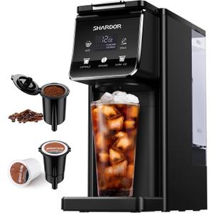SHARDOR Coffee Maker Hot & Iced With Bold Setting,Single Serve Coffee Maker For K Cup And Grounds52 Oz Removable Water Tank,6-14 Oz Brew Sizes,One Cup Kcup Coffee Machine With Reusable Filter, Black