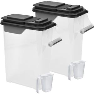 Buddeez Pet Food Storage Containers - Capacity Dog Food Storage Container, Cat Food Container, Bird Seed Storage Container, with Durable EZ Grip Handle, EZ Flip Lid & Scoop (2 Pack) 16 QT/16 LB (Black)
