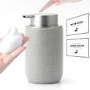 Gray Foaming Soap Dispenser,Ceramic Foam Dispenser with Silver Plastic Soap Pump for Bathroom&Kitchen,Refillable Soap Dispenser,12oz Hand Soap Dispenser