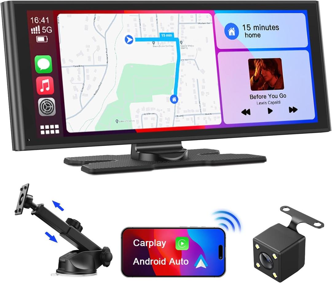 Avylet 9.26" Carplay Android Auto Screen for Car, Backup Camera, Portable Touchscreen Wireless Stereo, GPS Navigation, Google/Siri Voice Control, Audio Receivers with Bluetooth, AUX/FM, Mirror Link