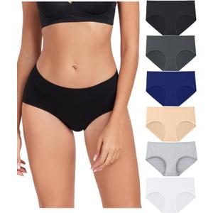 wirarpa Women's Underwear Cotton Hipster Panties Ladies Panties 6 Pack (Regular & Plus Size) (Medium, Black/Grey/Navy/Light Grey/White/Beige)