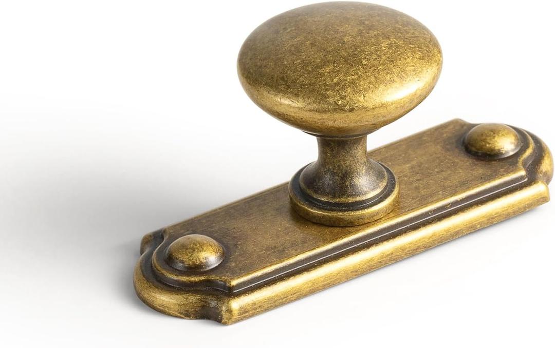Goo-Ki 6 Pack Antique Brass Cabinet Knobs with Backplate Bronze Drawer Knob - Vintage Retro Brass Bar Knob Spacer Small Single Hole Pull Kitchen Hardware for Dresser Cupboard Wardrobe, 9365GT-C