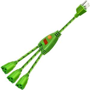 2 x 3 Way Extension Cord with LED Switch, 3.28FT Heavy Duty Green Power Cord Splitter,18AWG,10A/1250W,Automatic Overcurrent Protection,Indoor Use,for High-Power Electrical Appliances
