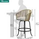 YITAHOME 27" Bar Stools Set of 2 with Arms & Cushions, 360° Swivel Outdoor Bar Stools, All Weather Counter Height Bar Stools Set of 2 with Curved Back for Backyard, Kitchen Island, Dining Room, Beige, 2pcs
