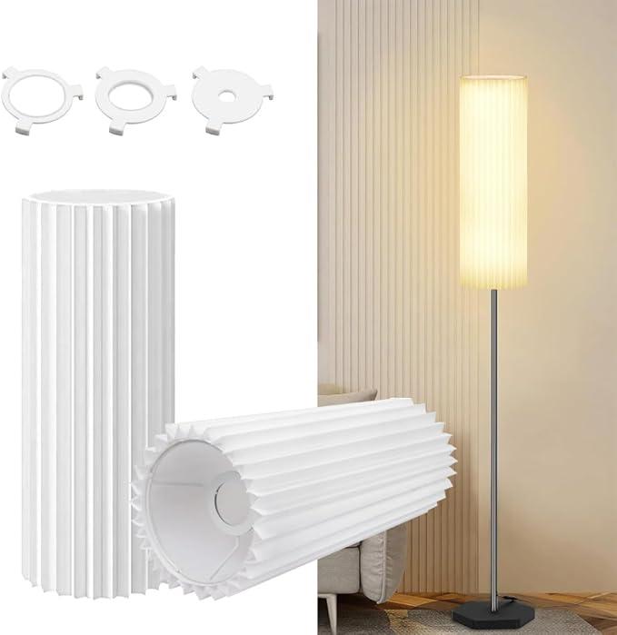 Drum Lamp Shade for Floor Lamps and Chandelier, 15.7"x6.1"x6.1" Linen Round Pleated Barrel Shade in White, Large Replacement Lamp Shade for Modern Interiors