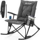 Oversized Rocking Camping Chair Folding Rocking Chair with High Back Padded Outdoor Rocking Chair Heavy Duty Portable Rocker Chair for Camping, Lawn and Patio, Supports Up to 400 lbs, Grey