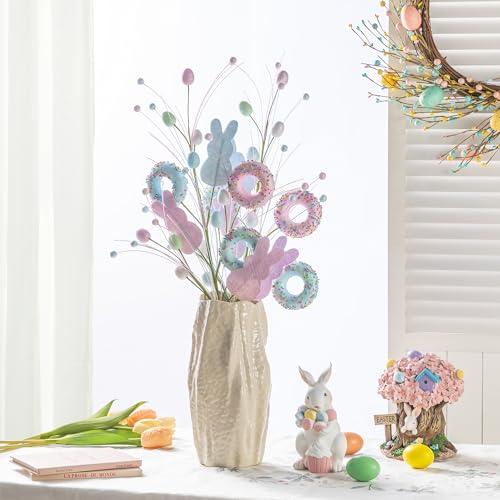 Glitzhome Easter Gifts Set of 2 Artificial Glitter Egg & Bunny & Donuts Picks 28" Easter Decorations for Home Table Vase Party Decor