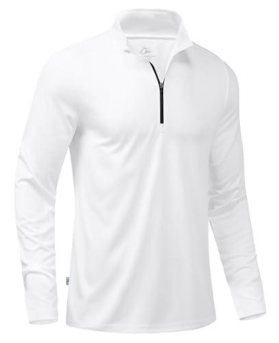 Obla Golf Quarter Zip Pullover for Men Mock Neck Sweatshirt Lightweight Sun Protection Men's Long Sleeve Golf Shirt (A White # Black, L)