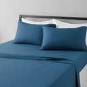 Amazon Basics Lightweight Breathable Super Soft Microfiber 4-Piece Bed Sheet Set with 14-Inch Deep Pockets, Wrinkle Resistant, Queen, Dark Teal, Solid