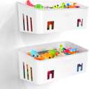 Lysam Bath Toy Storage 2 Packs, Large Bath Toy Holder with 3 Compartment, Quick Dry Bathtub Toy Organizer, Bath Tub Toy Net, Shower Toy Basket & Bin, Bathroom Accessories for Baby,Toddler,Kids（White）