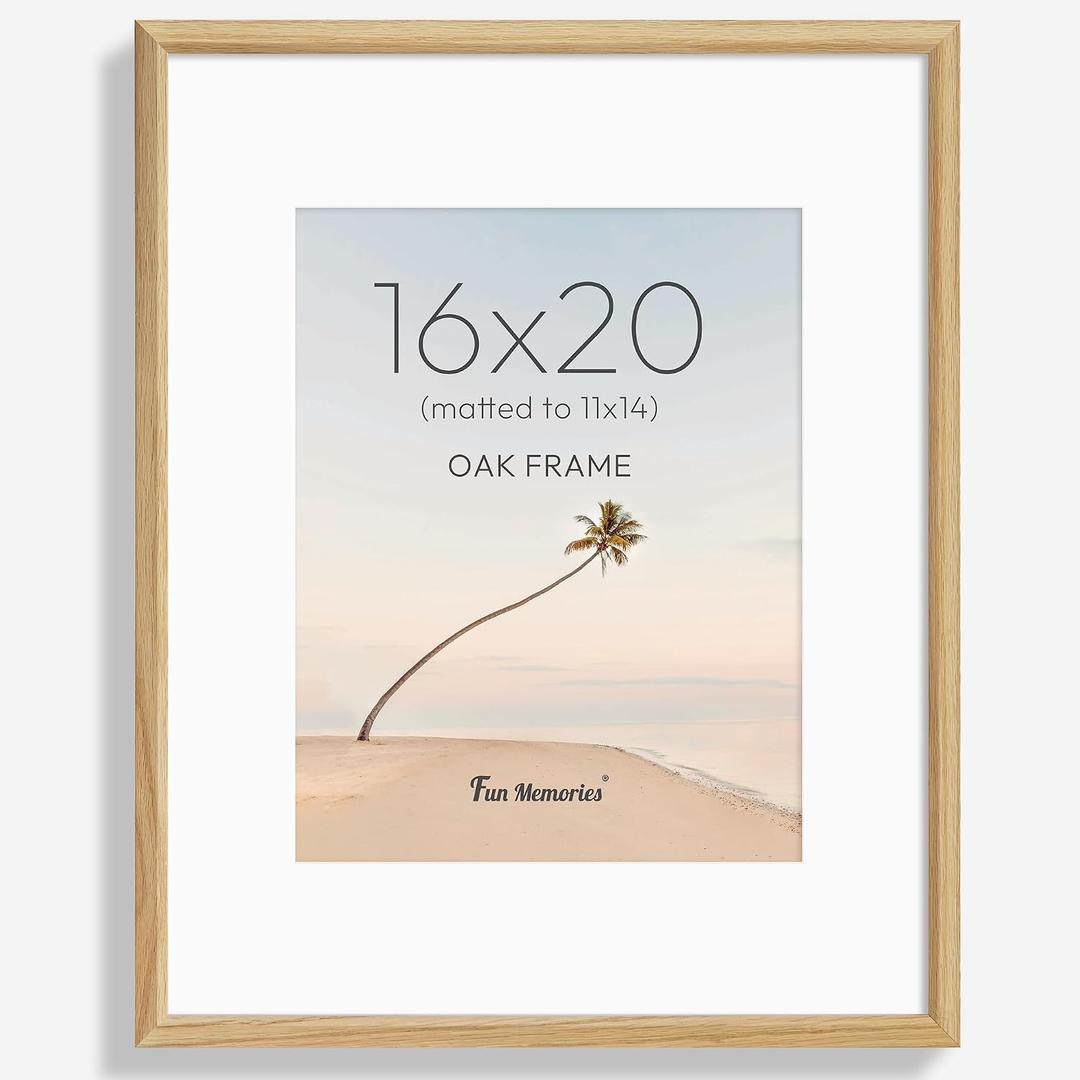 Fun Memories 16x20 Picture Frame for Wall, Solid Oak Wood Poster Frames, 16x20 Modern Frame Matted to 11x14, 16 by 20 Natural Wood Frame for Wall Art Photo, Set of 1, 16x20 in - 1P
