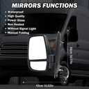 Driver Side Mirror,Mirror Assembly Compatible With 2015-2025 Ford Transit 150 250 350 350 HD,Transit Tow Power Glass,Towing Without Signal Light Non Heated,Black(Short Arm)