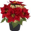 Fake Poinsettia Plants with White Berry 14 Inch Red Poinsettias Artificial Christmas Flowers in Pot for Home Porch Garden Office Indoor Outdoor Christmas Decorations