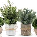 4 Pack Small Fake Plants, Artificial Plants Indoor for Home Decor, Small Faux Plants Indoor, Fake Plants in White Pot for Bathroom Bedroom Kitchen Office Farmhouse Room Shelf Decor