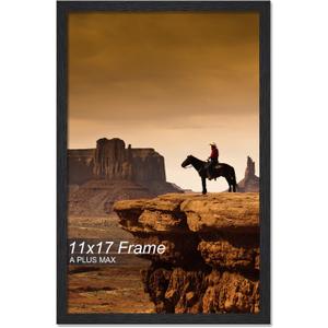 A PLUS MAX 11x17 Picture Frame, Black Engineered Wood Frame for 11 x 17 Inch Picture Poster Photo, Light Weight 11 by 17 Frame with Wood-grain for Wall - 1 Pack/Black/11 x17