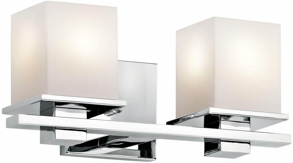 Kichler Tully 15" Vanity Light in Chrome, 2-Light Modern Bathroom Light with Satin Etched Cased Opal Glass, (15" W x 6.5" H), 45150CH