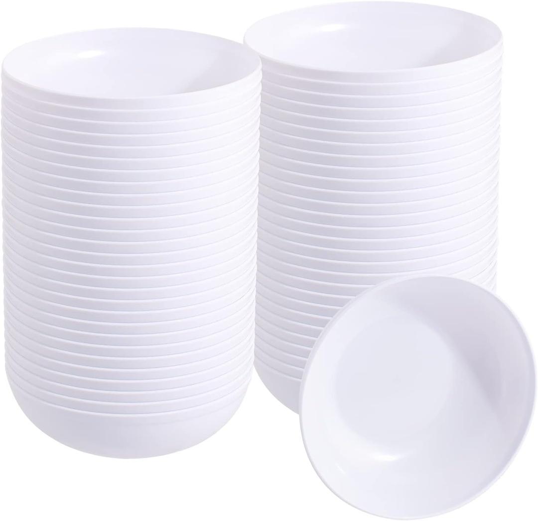 50Pack 12oz White Plastic Bowls - Disposable White Plastic Salsa Bowls Premium Heavy Duty - Ideal for Wedding &Party