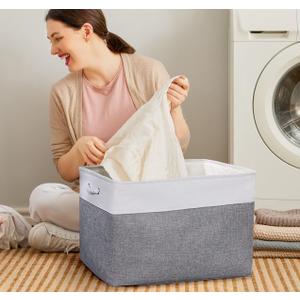 Decorative Fabric Storage Baskets for Shelves Large Linen Organizer Bins with Handles Perfect for Closet, Nursery, and Toy Storage Durable and Elegant Home Organization Solution (19.7"L15.7"W11.8"H(180 Liters), Grey)